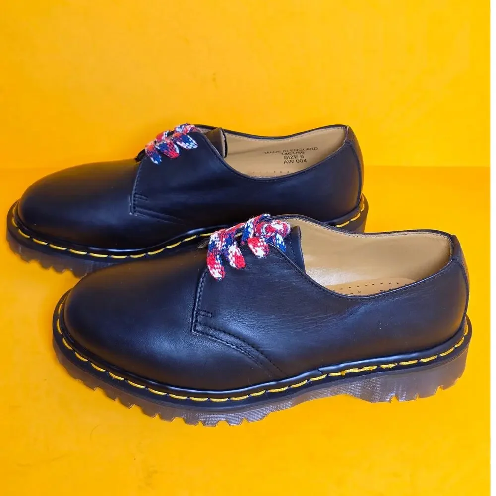 Vtg Dr Martens 1461 59 Black Leather Oxfords MIE England US 7 Commando Lug Sole